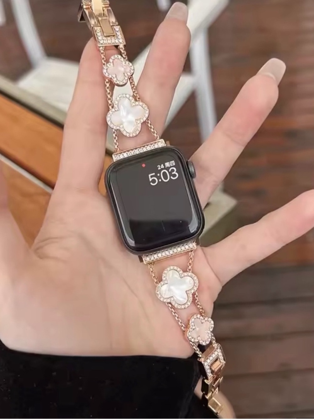 Nordstrom Rose Gold Floral Apple Watch Bracelet Band with Mother-of-Pearl